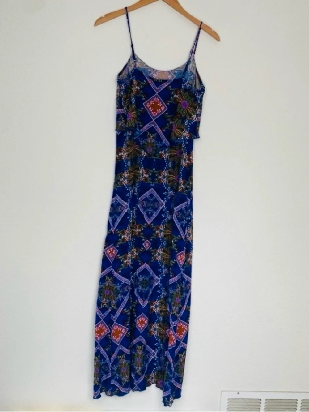 3/$25 Xhilaration Junior Blue Paisley Maxi Dress Size Small Boho Hippie Vacation - Picture 2 of 14
